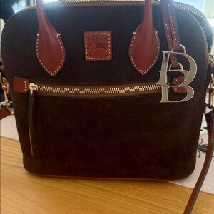 Dooney & Bourke Chocolate Suede Satchel with Cognac Leather Trim